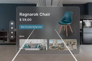An example of a spatial app that shows an office in the background and the UI has a chair and its price