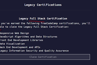 FreeCodeCamp.Org Full Stack Legacy Certification information