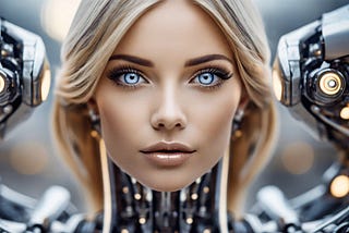 Cyber robot with realistic womans face