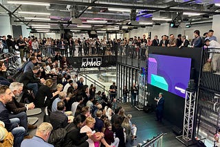 The stage of Platform Calgary surrounded by a large crowd of spectators.