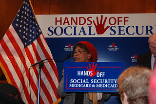 Stage at rally for Hands Off Social Security, Medicare, and Medicaid