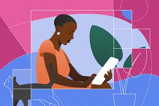 An illustration of a woman at work that reflects Indeed’s illustration style.