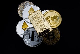 Gold Bar, Litecoin, and Bitcoin.