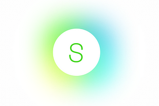 White circle with an S inside it over a green gradient