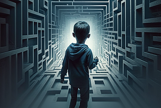 Illustration of a boy entering a maze