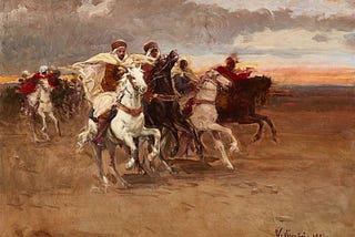 01 Painting by Orientalist Artists, The Art of War, GUSTAVO SIMONI’s CHARGING CAVALIERS, with…