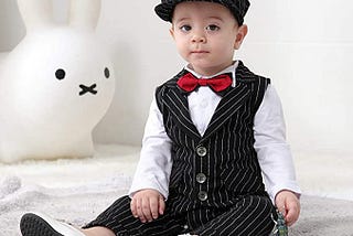 Baby Boy Special Occasion Suit Oufits, One-Piece Romper & Vest & Beret & Bowtie (0-2T)