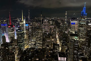 A view of New York City as seen facing north from the Empire State Building’s 86th-floor observatory at night.