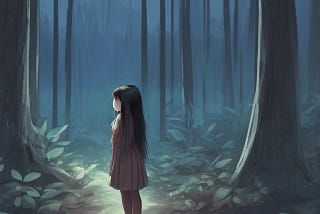 little girl in forest alone at night