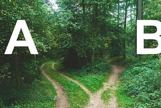 Path in a forest splitting in 2. Illustrating the concept of A/B testing