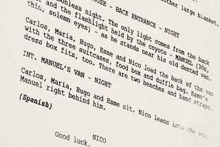 This is a portion of a page of a screenplay written by Lindsay Waite