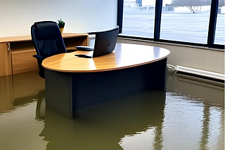 Picture generated with Canva.com AI reflecting an office room full of water