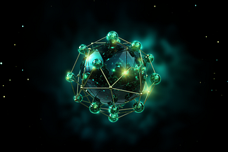 Out-of-Space Galaxy based on polyhedron structures glowing in green.