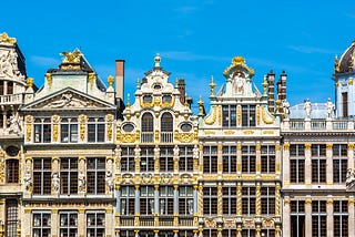 Golden ornaments on houses at Grand Place in Brussels