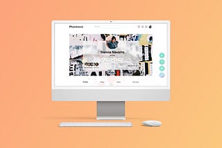 Image represents a high-fidelity mockup screen, background is orange gradient. Screen shows the main page of Phantasia platform