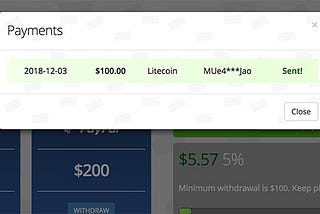 Popspins.com Litecoin payment