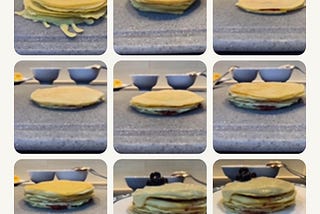 This is a series of snapshot for each step of making the crepes.