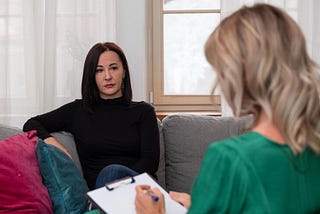 A woman undergoing depression therapy for anxiety.