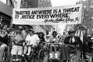 Disability rights activists marching down Madison Avenue in New York in 1993.