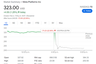 Meta shares plummet 20% after posting rare profit decline