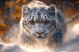 A snow leopard emerging from mountain mist, ai image generation using midjourney dalle e seaart best free ai images generator
