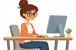 A woman reads content on her computer screen.