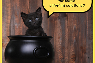 Shipping Solutions Unveiled: Discover the Power of “Takyubin” in Japan — A black cat sitting in a cauldron asking if you’re looking for shipping solutions.