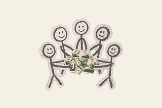 group of cartoons holding money