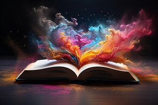 illustration of an open book with colorful magical smoke emanating from its pages (wisdom older writers)