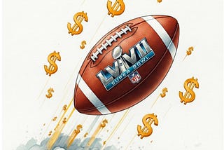 Image of an American football for this year’s Super Bowl with golden dollar signs.