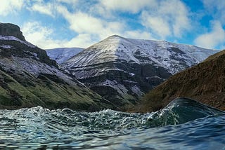beautiful river water, mountains, sky