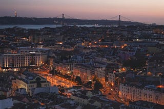 Lisbon, Portugal city skyline at sunset