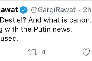 Tweet by Gargi Rawat: “Whois Destiel? And what is canon. And why is it trending with the Putin news. So confused.”