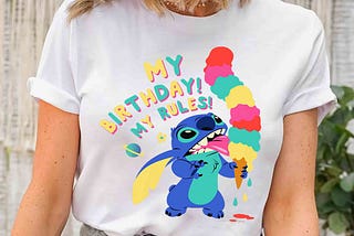 Disney Lilo & Stitch Ice Cream Cone My Birthday My Rules T-Shirt, WDW Magic Kingdom Disneyland Family Vacation Holiday Birthday Gift