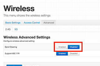 Disable band steering on a Hitron router