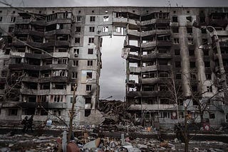 Bombed out apartment building in Ukraine