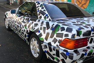 Ethan Lipsitz hand painted 1991 Mercedes Benz 500sl in 80s graphic style