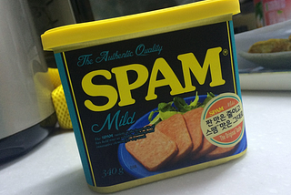 A plastic can of Spam