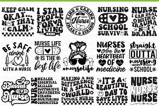Nurse SVG Bundle, Nurse Quotes SVG, Wife Mom Svg, Blessed Nurse, Nurse Svg Heart, Nurse Life, Stethoscope, Cut Files For Cricut, Silhouette