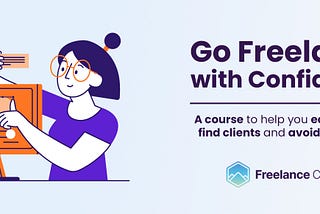 Image promoting 16-step short course to help first time freelancers find clients and avoid common mistakes.