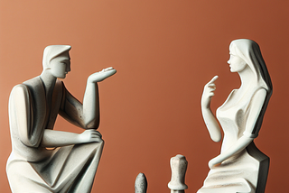 Two marble figures representing a conversation