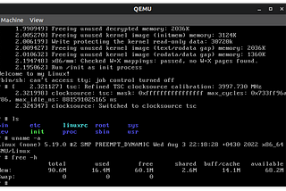 QEMU runs the our Linux kernel without any problems! Yay