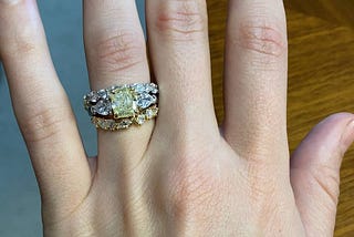 Wedding Band Choices for Guinevere Fancy Yellow Three Stone Engagement Ring