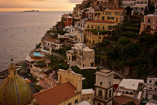 Lights going out on Positano, Amalfi Coast, Italy