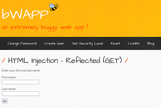 bWAPP — HTML Injection — Reflected (GET) Low Security Level