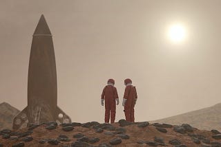 two astronauts on the surface of Mars