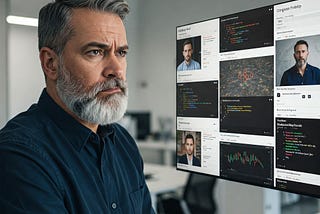 Tech manager staring at computer