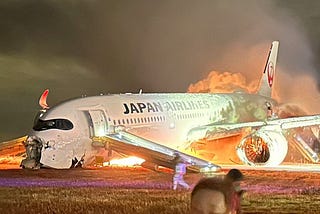 Japan Airlines A350 on fire