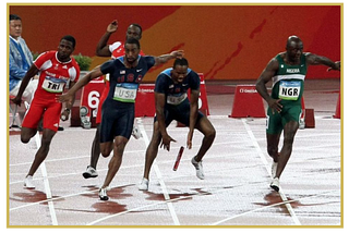 Olympic athletes dropping the baton in their 2008 relay race