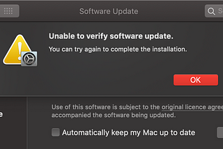 Fail to update macOS: Unable to verify software update